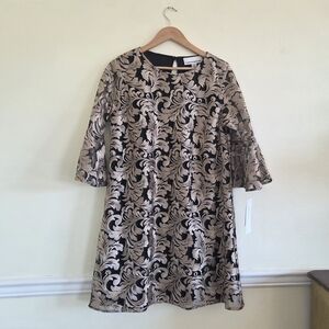 CAROLINE ROSE Women's Bella Soirée Lace A-Line Midi-Dress In Chapagne/Black